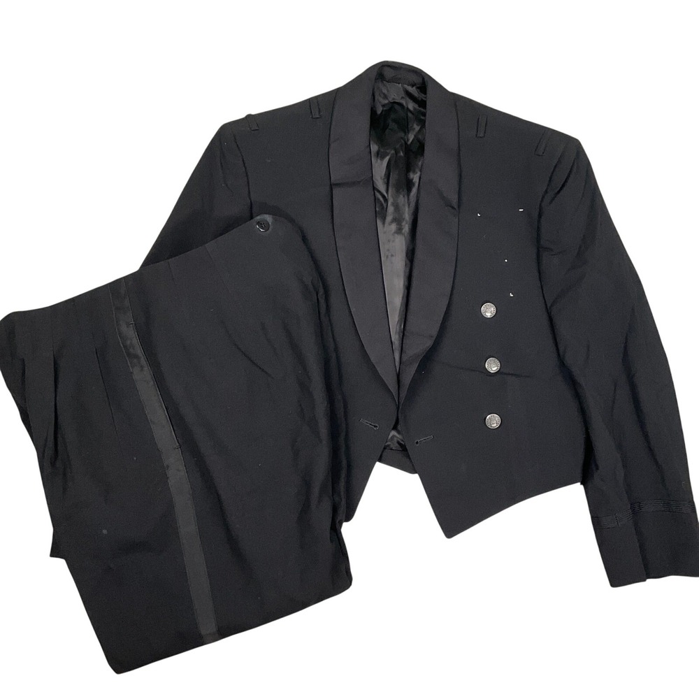 Military Mess Dress Tuxedo 2pc Mens 33W Black Eagle Crest‎ Buttons Crop Formal